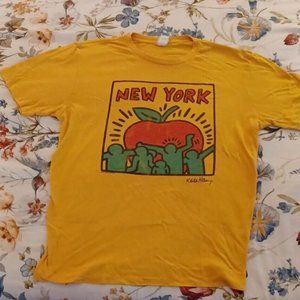 Vintage Original Late 90s Keith Haring Yellow New York T-Shirt In Size XL